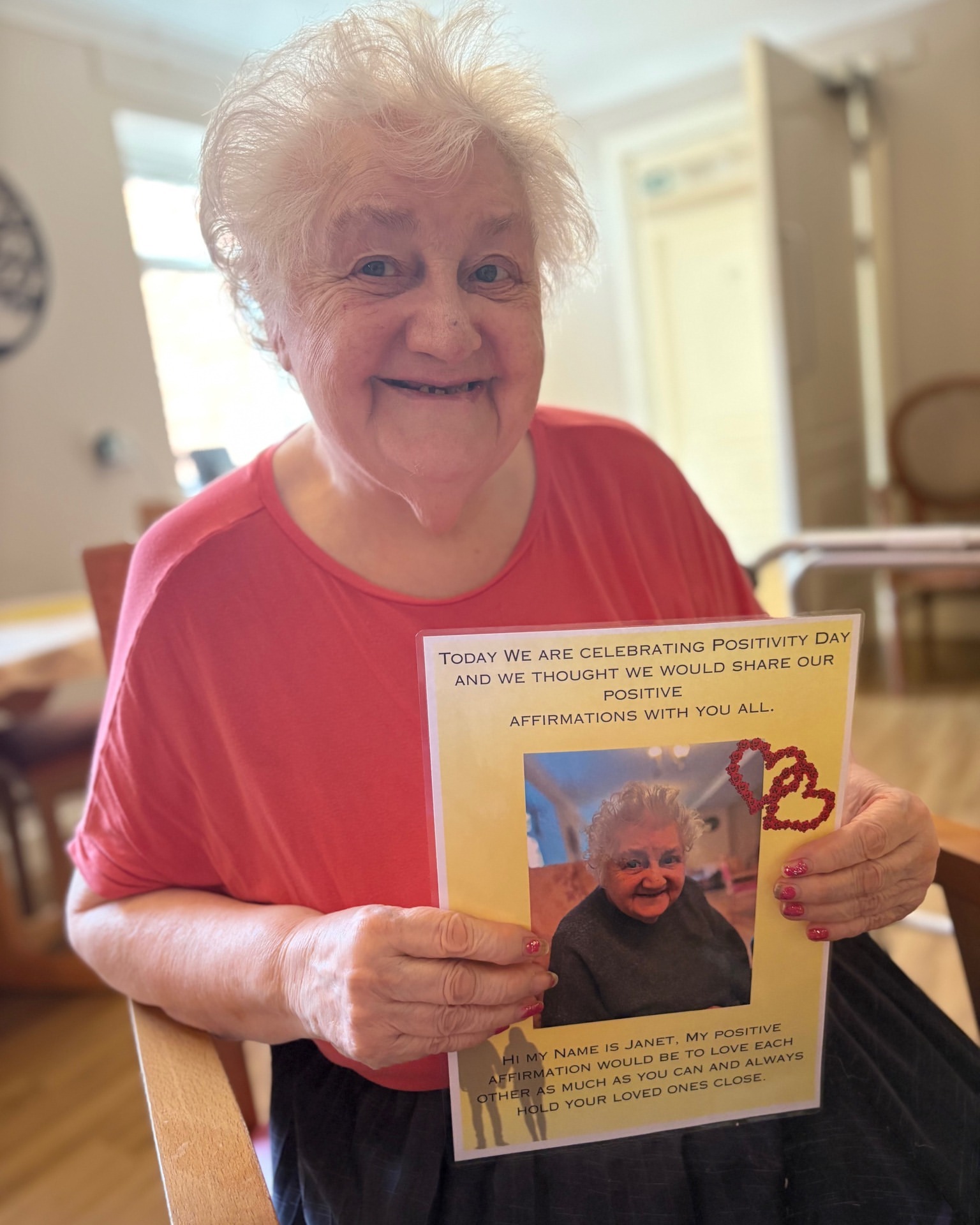 Celebrating World Positivity Day at #lindisfarneshotton 🌟

On #worldpositivityday , we spent time with our residents writing personal affirmations and sharing positive words of advice to share with you all - A small reminder that kindness, hope, and encouragement go a long way especially when they come from within. 💛