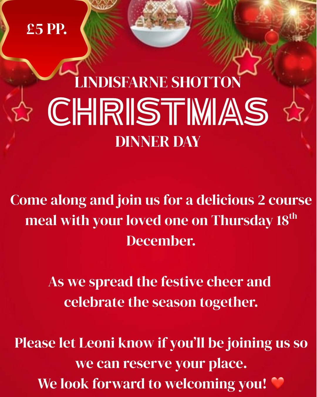#lindisfarneshotton 
All family members are welcome to join us for an early Christmas Day celebration 🎄