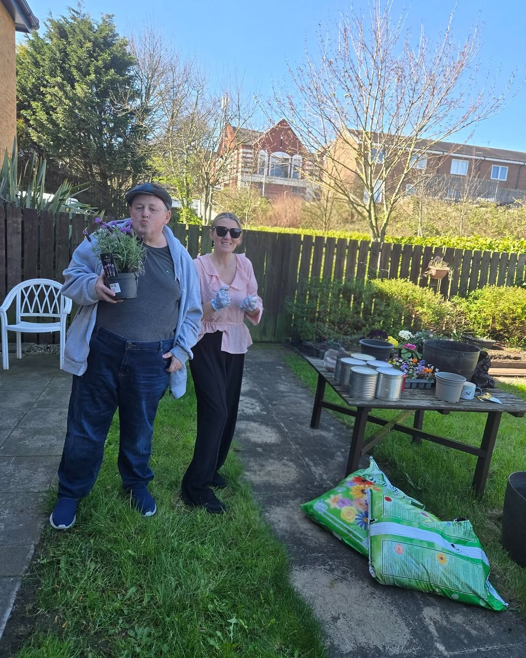 Gardening time at #lindisfarneseaham , residents are making the most of the sun planting pots around the garden