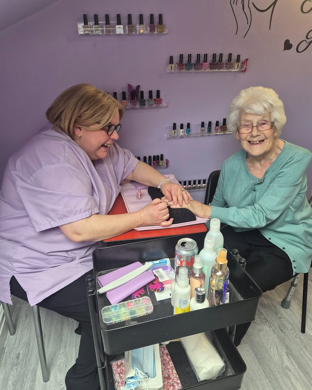 #lindisfarneouston have had a refurb of the Hair Salon and upgraded it to a Nail bar as well - The residents love it and enjoy being pampered. 
They love picking their own colours and can have a foot spa session if they want to feel extra special.  It was re-opened by Wendy Atkinson whose lovely Mam Jean is our longest standing resident.